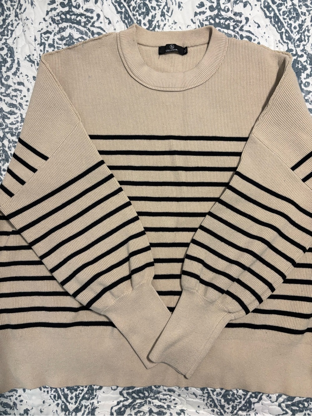 Cotton-Blend Beige Striped Crewneck Sweater - Men